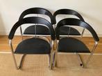 4 Italiaans Design Tuigleer Chroom Buisframe stoelen, Huis en Inrichting, Stoelen, Ophalen, Zwart, Zo goed als nieuw, Metaal