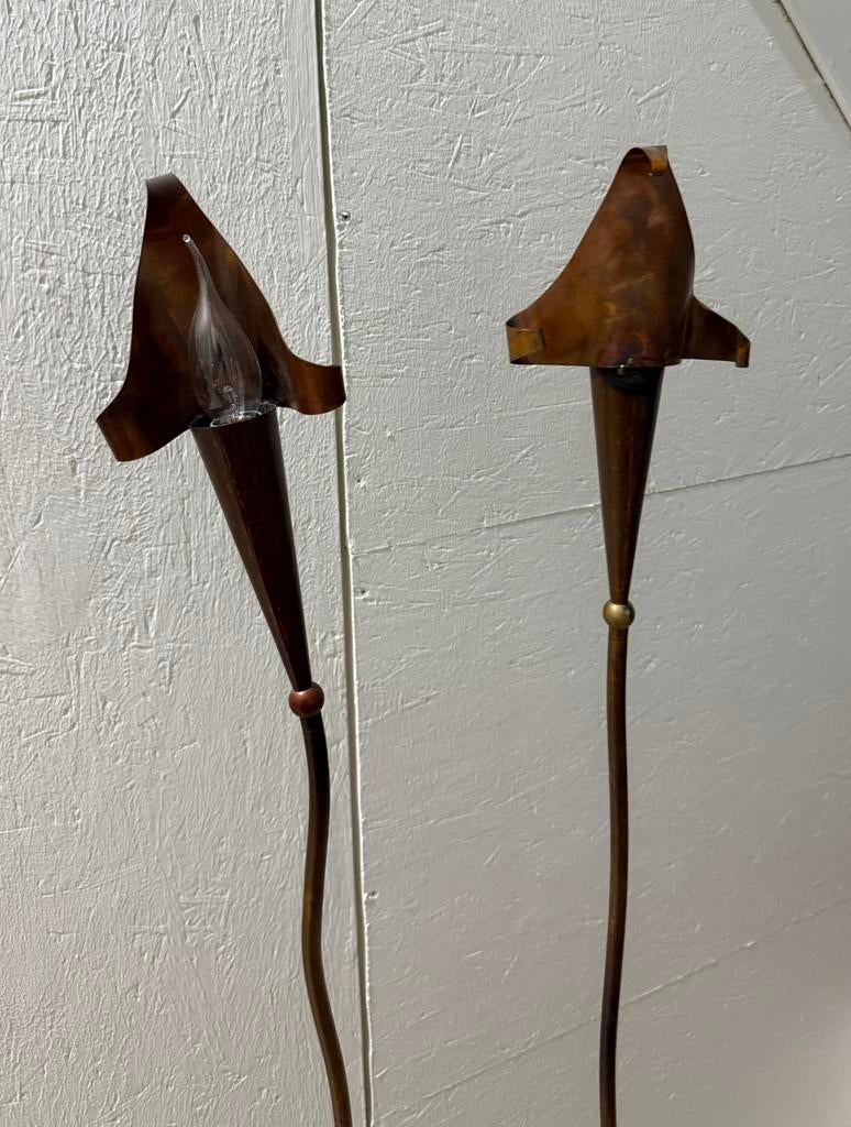 2 koperen staande lampen / schemerlampen, Ophalen of Verzenden, Zo goed als nieuw, 150 tot 200 cm