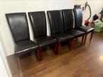 Houten tafel (150x80) met 6 leren stoelen, Ophalen, Gebruikt, 4 tot 6 stoelen