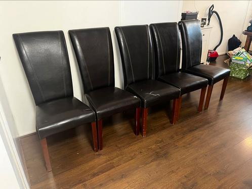 Houten tafel (150x80) met 6 leren stoelen, Huis en Inrichting, Complete eetkamers, Gebruikt, 4 tot 6 stoelen, Ophalen