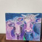 2x Schilderij oliepastel en acryl Koeien Henk Sentel Lovers, Antiek en Kunst, Ophalen