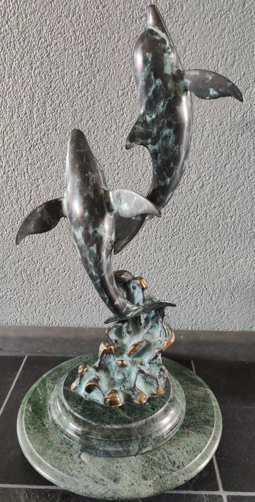 Sculptuur bronzen beeld twee dolfijnen, Antiek en Kunst, Kunst | Beelden en Houtsnijwerken, Ophalen