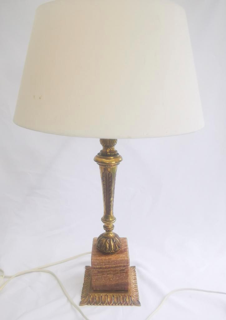 vintage tafellamp Agaat steen onyx messing voet lampenkap, Huis en Inrichting, Lampen | Tafellampen, Zo goed als nieuw, Minder dan 50 cm