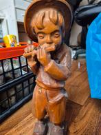 Houten Beeld Jongen met Fluit, Antiek en Kunst, Kunst | Beelden en Houtsnijwerken, Ophalen of Verzenden