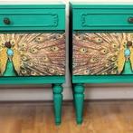 2 Groene nachtkastjes, kastjes “Pauw” lade, klep, Ophalen of Verzenden, Zo goed als nieuw, Minder dan 45 cm, 55 tot 70 cm