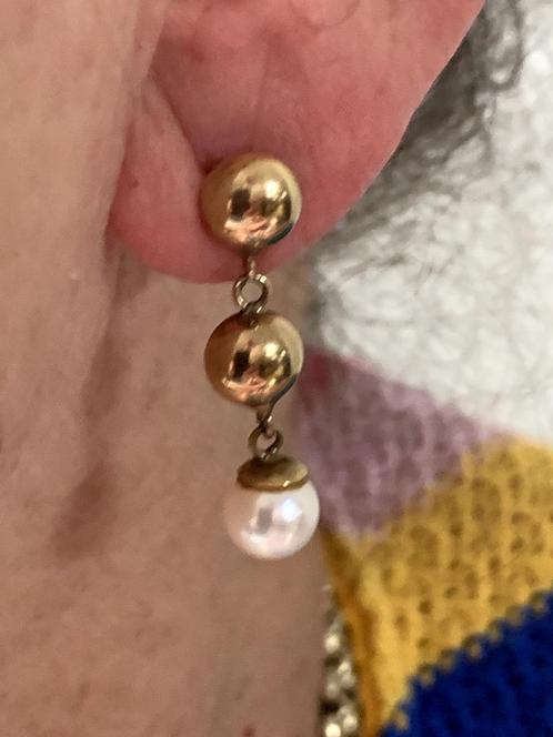 Lange antieke gouden oorbellen met Akoya cultivé parels, Sieraden, Tassen en Uiterlijk, Antieke sieraden, Oorbellen, Goud, Met edelsteen