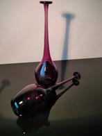 Scandinavie Vaas Design Sculptuur Slank Set Paars Glas 1980, Antiek en Kunst, Antiek | Glas en Kristal, Ophalen of Verzenden