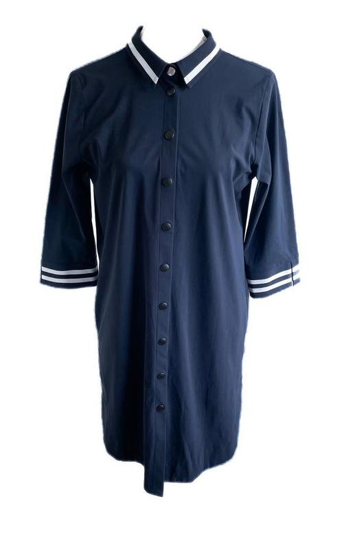 Mooie travelstof jurk van Jane Lushka 38, Kleding | Dames, Jurken, Zo goed als nieuw, Maat 38/40 (M), Blauw, Boven de knie, Ophalen of Verzenden