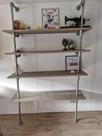 Wandmeubel met 4 planken van steigerhout met steigerbuis, Ophalen of Verzenden, Gebruikt