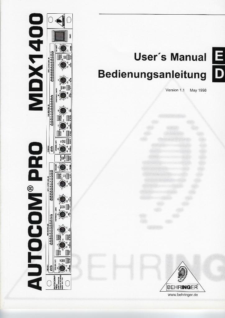 HANDLEIDING BOEK Behringer - Autocom Pro MDX1400 (UK+DUI), Muziek en Instrumenten, Effecten, Zo goed als nieuw, Overige typen