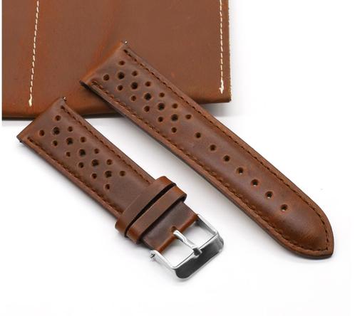 Bruine leren horlogeband horloge band racing diverse maten, Sieraden, Tassen en Uiterlijk, Overige Accessoires, Nieuw, Verzenden