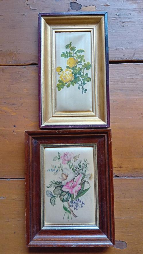 Twee schilderijtjes op zijde, Antiek en Kunst, Curiosa en Brocante, Verzenden