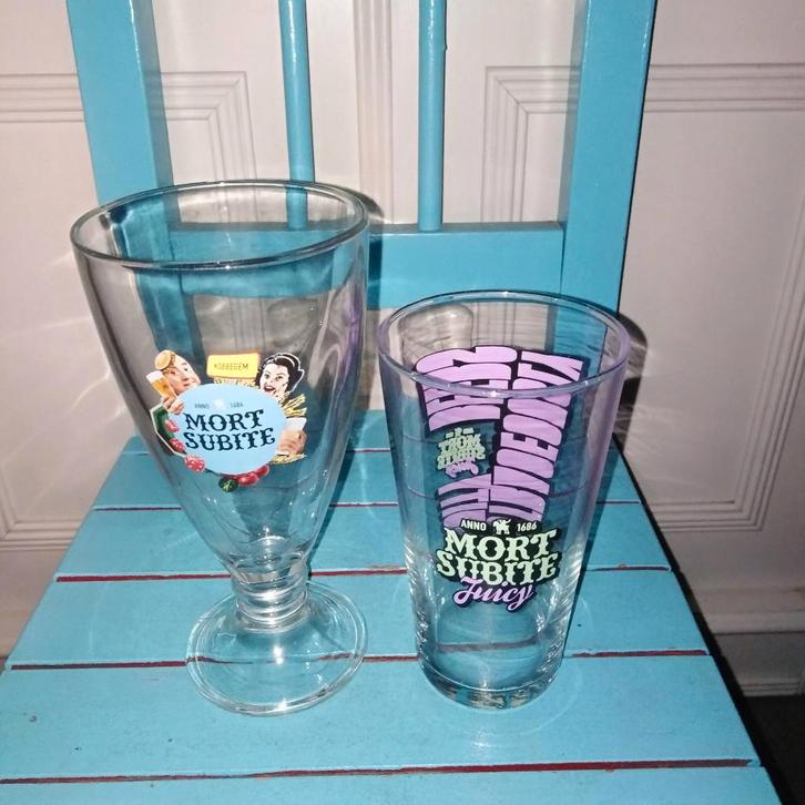 Mort Subite bierglazen 2 stuks, Verzamelen, Biermerken, Zo goed als nieuw, Glas of Glazen, Overige merken, Ophalen