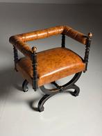 Engelse Kruk Stoel leder klassiek, Huis en Inrichting, Stoelen, Ophalen, Gebruikt, Bruin, Eén