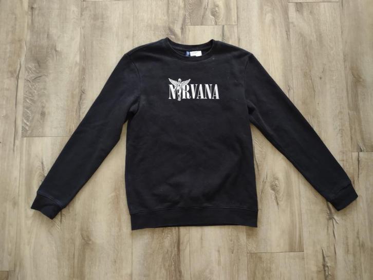 Prachtige zwarte trui van Nirvana, maat XS. H&M sweater., Kleding | Heren, Truien en Vesten, Zo goed als nieuw, Maat 46 (S) of kleiner
