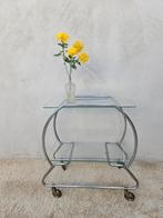 Vintage trolley  glazen tafeltje, Ophalen, Gebruikt