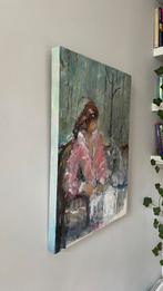 ‘Schrijvende vrouw in serre’, Schilderij Diny Mulder 70x50cm, Ophalen