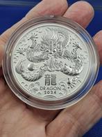 (10167) AUSTRALIA  LUNAR III  DRAGON 2024  TWO OUNCE, Ophalen of Verzenden, Losse munt, Zilver