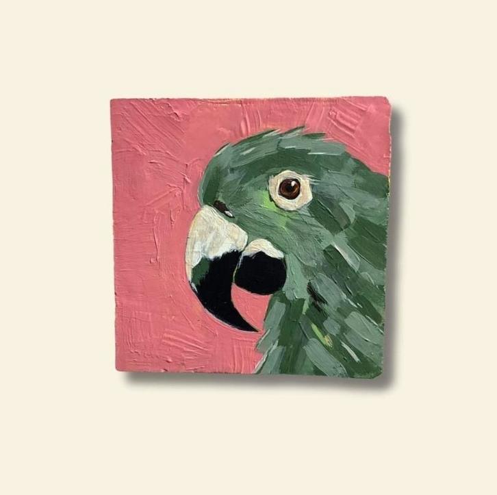 Handbeschilderd tegeltje 'Papegaai', Antiek en Kunst, Kunst | Overige Kunst, Ophalen of Verzenden
