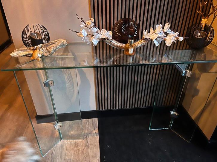 Glazen Sidetable - Geslepen Glas - 130x75x40, Huis en Inrichting, Tafels | Sidetables, Zo goed als nieuw, 25 tot 50 cm, 100 tot 150 cm