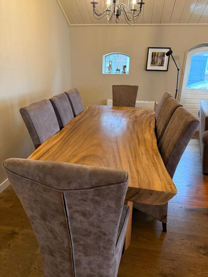 8 eet kamer stoelen -  Hoge Rug Leuning, Huis en Inrichting, Stoelen, Zo goed als nieuw, Vijf, Zes of meer stoelen, Hout, Stof