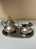Tinnen setje melk en suiker op plaat, Antiek en Kunst, Antiek | Servies compleet, Ophalen