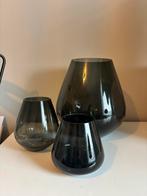 Set van 3 windlichten smoke glas, Huis en Inrichting, Ophalen, Overige kleuren, Aardewerk of Porselein, Zo goed als nieuw