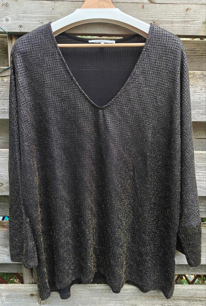 Xandres Gold glitter trui top, maat III, Kleding | Dames, Grote Maten, Ophalen of Verzenden, Zo goed als nieuw, Zwart, Blouse of Tuniek