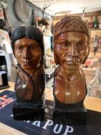 Twee handgesneden houten bustes – Uniek en decoratief!, Ophalen of Verzenden