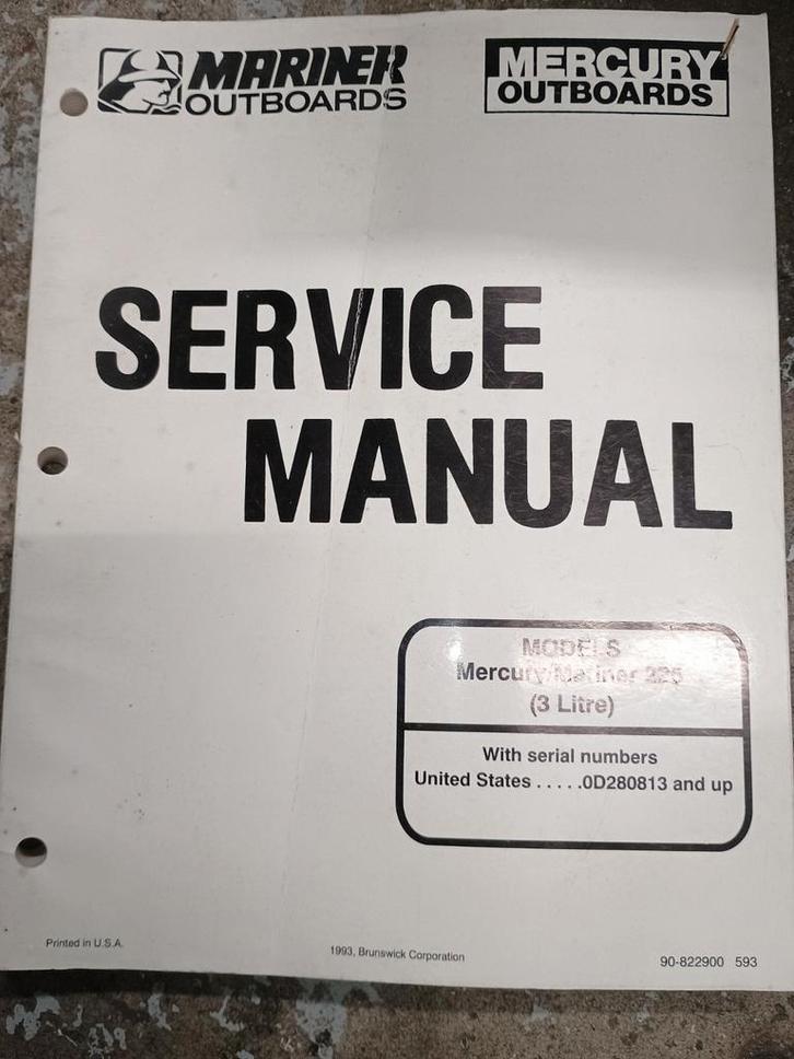 Mercury/Mariner 225 Buitenboordmotor Service Manual, Watersport en Boten, Accessoires en Onderhoud, Gebruikt, Boek of Waterkaart