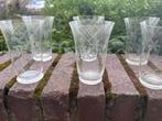 Vintage Glasservies, 18 stuks, gegraveerd, Ophalen