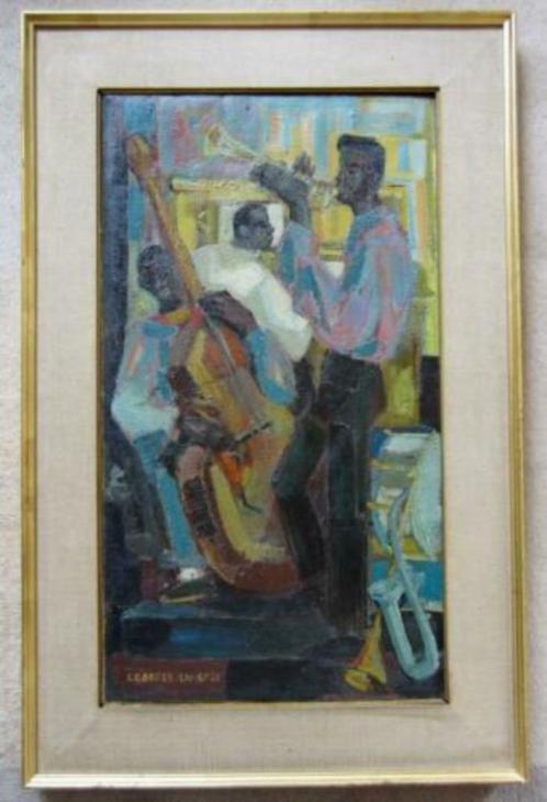 =in het jazzcafé===Georges Lambert (1919 -1998==c a 1940=, Antiek en Kunst, Kunst | Schilderijen | Klassiek, Ophalen of Verzenden