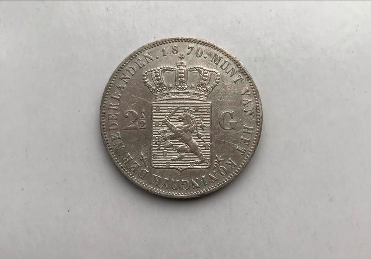 Zilveren 2 1/2 Gulden 1870 - Willem III, Postzegels en Munten, Munten | Nederland, Losse munt, 2½ gulden, Koning Willem III, Zilver