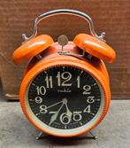 Vintage 70s ruhla GDR wekker oranje met bellen, Witgoed en Apparatuur, Wekkers, Ophalen of Verzenden, Zo goed als nieuw