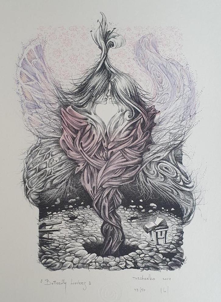 Exlibris / Ex libris U. Turchenko, Butterfly lovers, Antiek en Kunst, Kunst | Etsen en Gravures, Verzenden