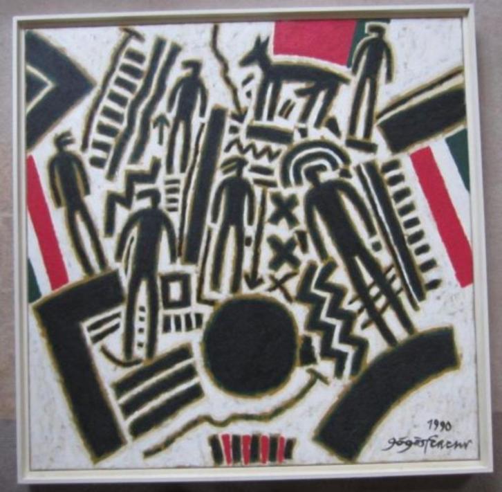 == 100 x 100 cm == Ferenc Gögös 1936-2010 ==, Antiek en Kunst, Kunst | Schilderijen | Abstract, Ophalen