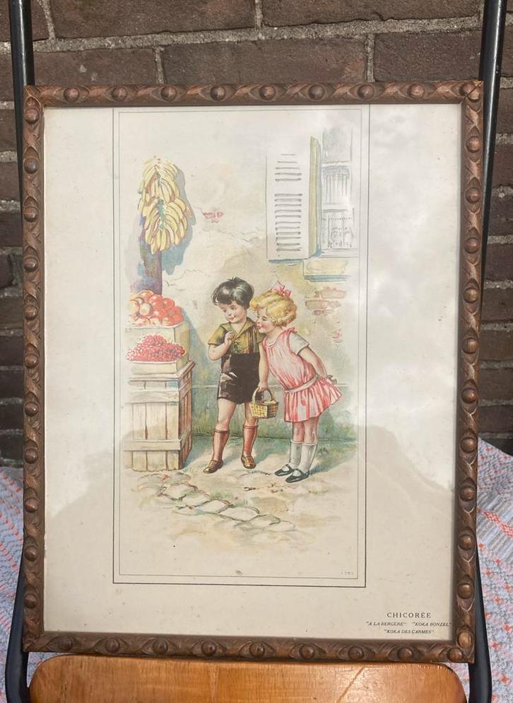Kinderen bij fruitkraam prent Frankrijk 1939, Antiek en Kunst, Kunst | Schilderijen | Klassiek, Ophalen of Verzenden