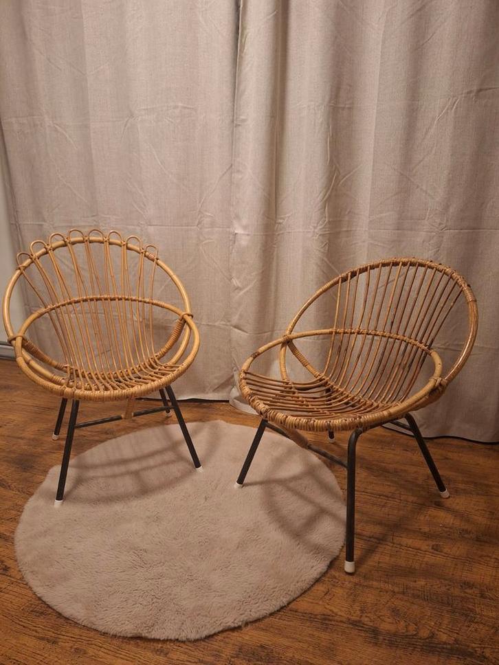 Rohe Noordwolde Stoeltjes - Set van 2, Huis en Inrichting, Stoelen, Gebruikt, Twee, Metaal, Riet of Rotan, Bruin, Ophalen