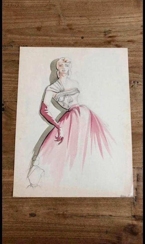 Modetekening jaren 50, Antiek en Kunst, Kunst | Tekeningen en Foto's, Ophalen of Verzenden