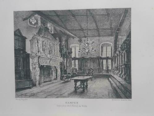 09 / Interieur van stadhuis te Kampen. Gravure uit 1882, Antiek en Kunst, Kunst | Etsen en Gravures, Ophalen of Verzenden