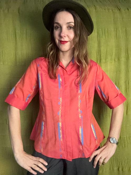 Vintage rode blouse - India - print - 38/M/medium, Kleding | Dames, Blouses en Tunieken, Gedragen, Maat 38/40 (M), Rood, Ophalen of Verzenden