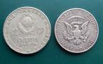 Roebel Lenin 1970  & Halve dollar J.F.K 1964, Postzegels en Munten, Munten | Amerika, Setje, Zilver, Ophalen of Verzenden, Noord-Amerika