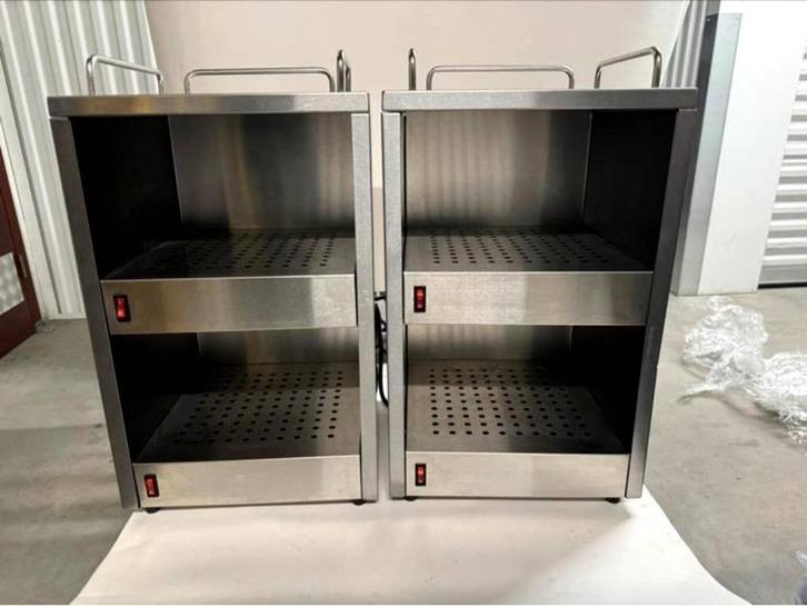 Dubbele Warmhoudkasten RVS – 4 Warmhoudplateaus, Zakelijke goederen, Horeca | Keukenapparatuur, RVS Meubilair, Gebruikt, Ophalen