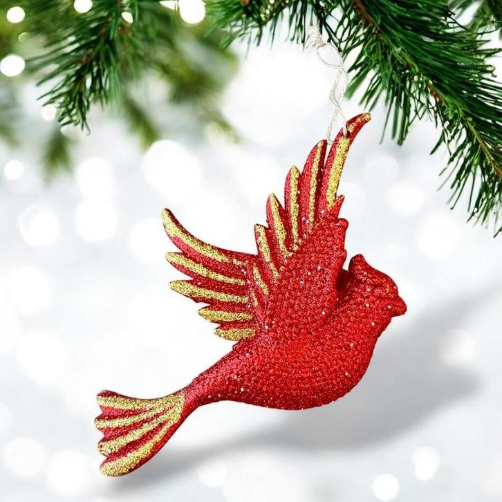 Vintage kardinaalvogel met glitters voor de kerstboom., Diversen, Kerst, Zo goed als nieuw, Ophalen of Verzenden