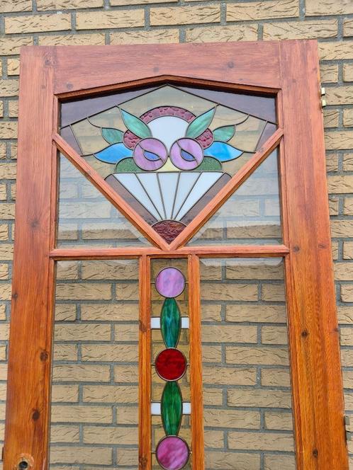 210hx82,8br Mooie binnendeur met glas in lood, Antiek en Kunst, Antiek | Overige Antiek, Ophalen