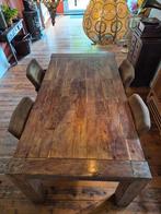 Teak tafel met stoelen, Huis en Inrichting, Tafels | Eettafels, Ophalen, Zo goed als nieuw, Rechthoekig, 100 tot 150 cm