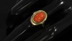 Bloedkoraal vintage gouden retro dames ring cabochon classic, Sieraden, Tassen en Uiterlijk, Antieke sieraden, Ophalen of Verzenden