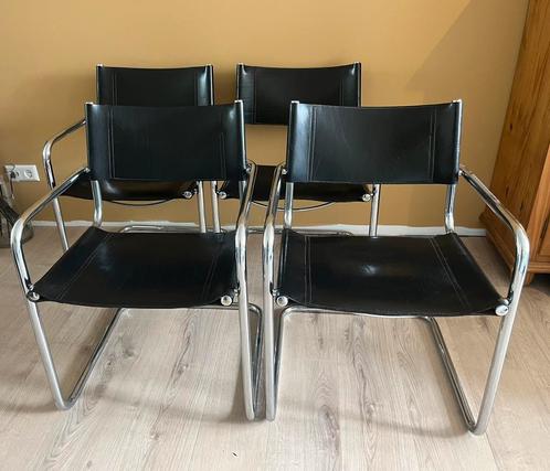 4 stuks design buisframe stoelen - top staat!, Huis en Inrichting, Stoelen, Zo goed als nieuw, Vier, Leer, Metaal, Zwart, Ophalen
