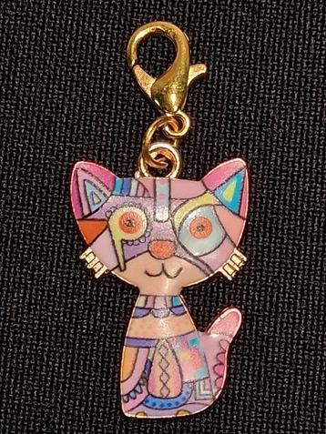 goudkleurige bedel/hanger lief katje zalm roze beschikbaar voor biedingen