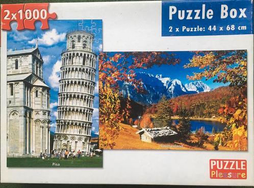 Puzzel 2x1000 stukjes; Pisa en Zwitserland. Puzzel box, Hobby en Vrije tijd, Denksport en Puzzels, Zo goed als nieuw, Legpuzzel